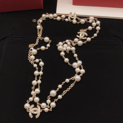 CC Faux Pearl Long Necklace