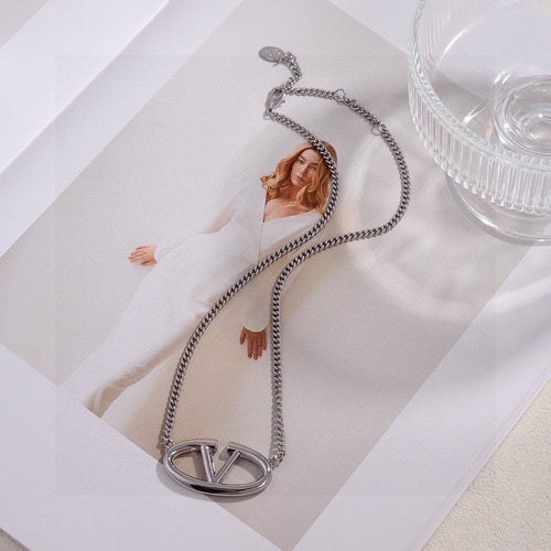 VLogo White Gold Necklace