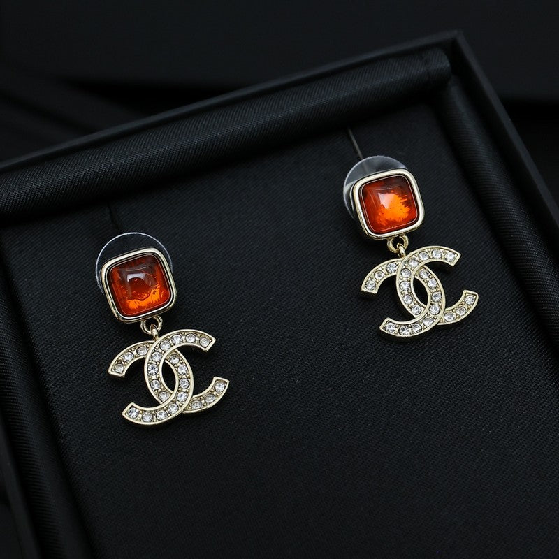 CC Red Crystal Diamond Drop Earrings