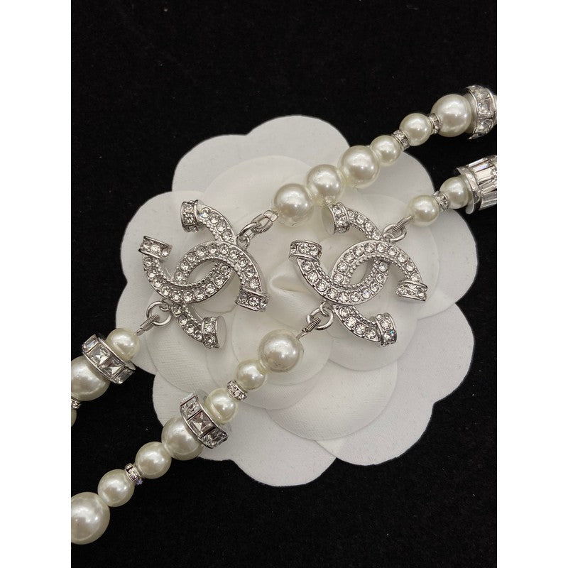 CC White Gold Pearl Long Necklace