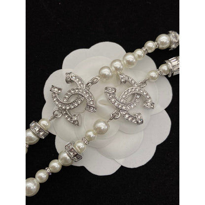 CC White Gold Pearl Long Necklace