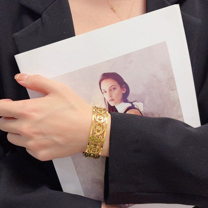 CC Hollow Open Cuff Gold Bracelet