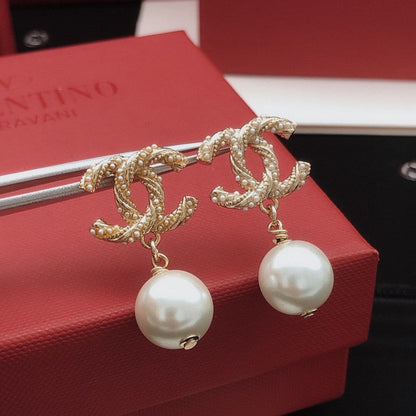 CC Pearl Gold Pendant Earrings