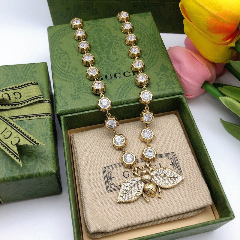 GG Bee Diamond Chain Choker Necklace