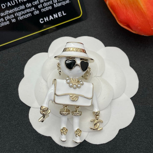 CC Robot Gabrielle Doll White Brooch