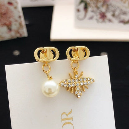CD Bee Diamond & Pearl Earrings