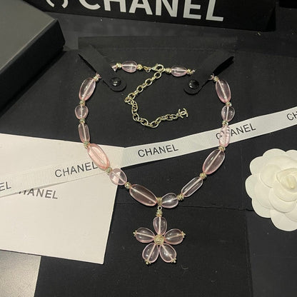 CC 26C Pink Crystal Flower Necklace