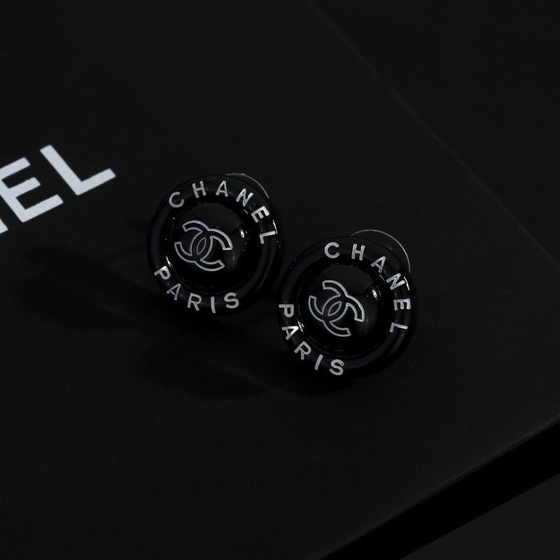 CC Black Round Earrings