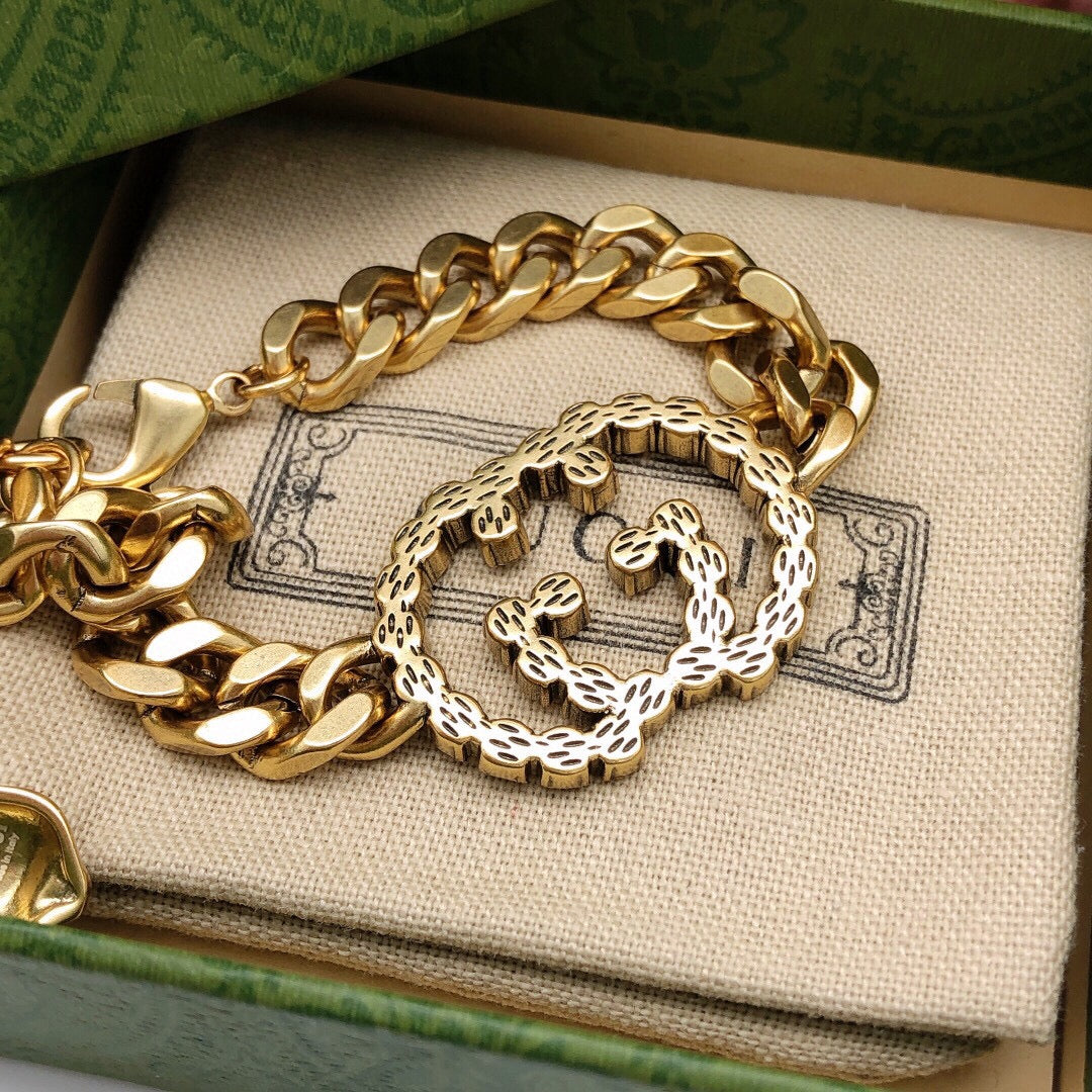 GG Interlocking G Diamond Chain Bracelet