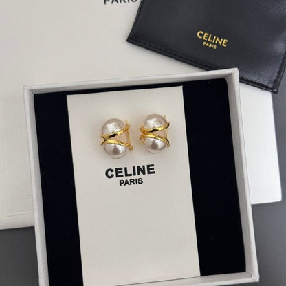 CE Half Pearl & Gold Earrings