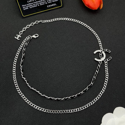 CC Black Leather Chain Necklace