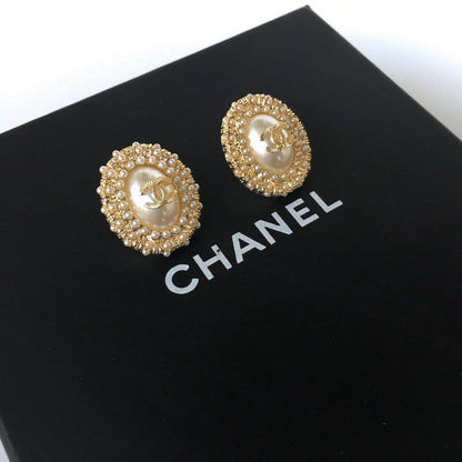 CC Pearl & Diamond Oval Earrings