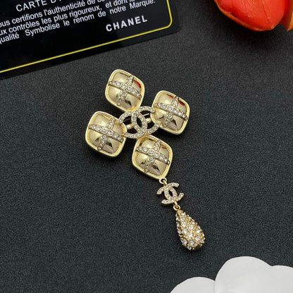 CC Diamond Shape Drop Brooch