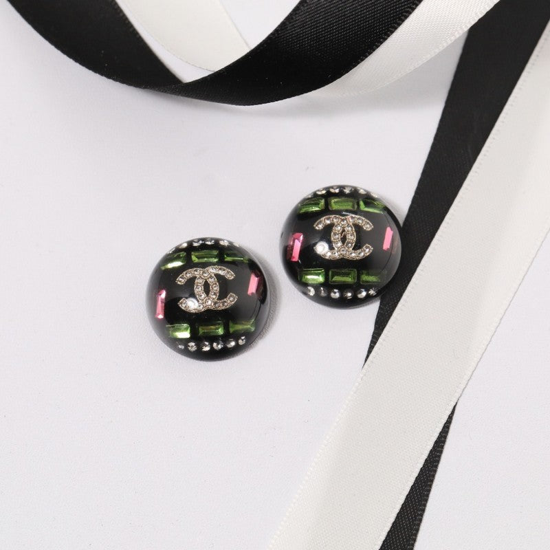 CC Black Round Earrings