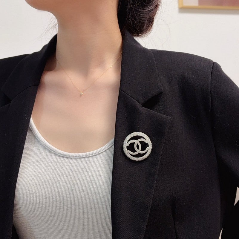CC Pave Diamond Round Brooch