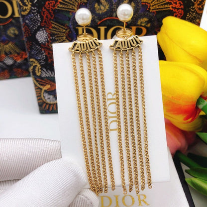 CD Pearl Tassel Long Earrings