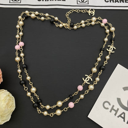 CC Black & Pink Pearl Long Necklace