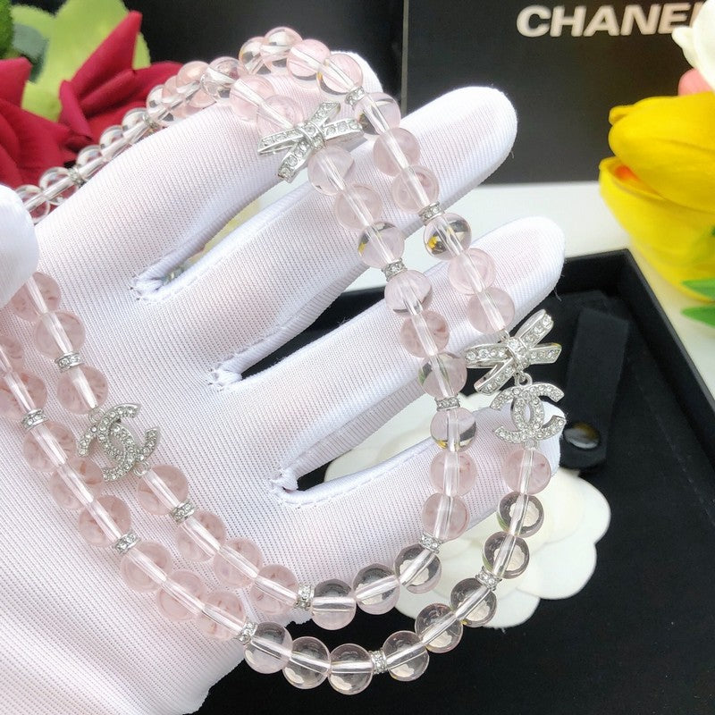 CC Pink Crystal Long Necklace