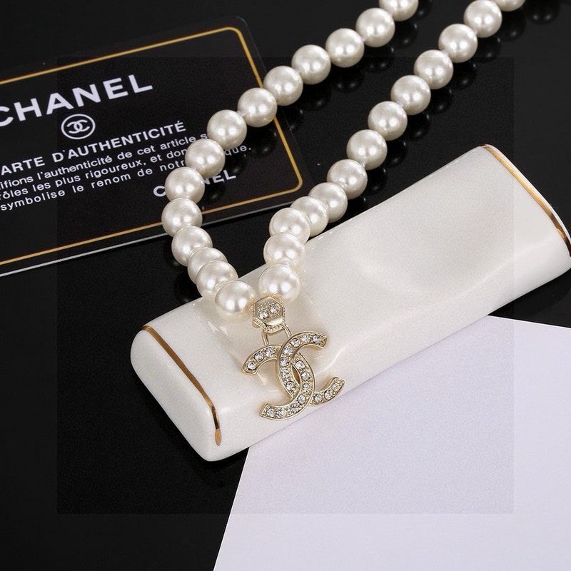 CC Pearl Chain Diamond Necklace