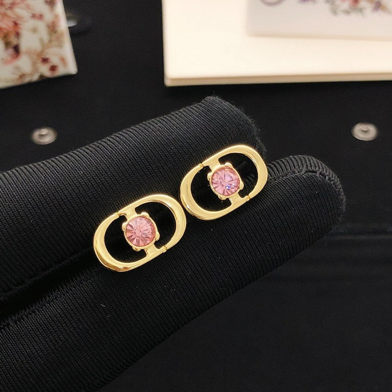 CD Pink Crystal Gold Earrings