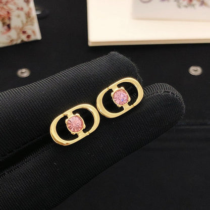 CD Pink Crystal Gold Earrings
