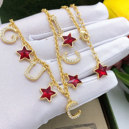 GG Red Star Crystal Chain Necklace