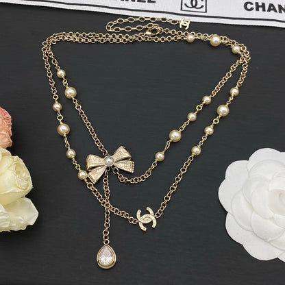 CC Bow Tie Diamond Long Necklace