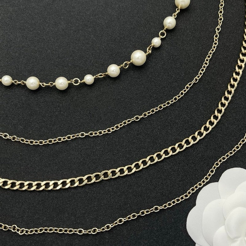 CC Red Flower Pearl Long Chain Necklace