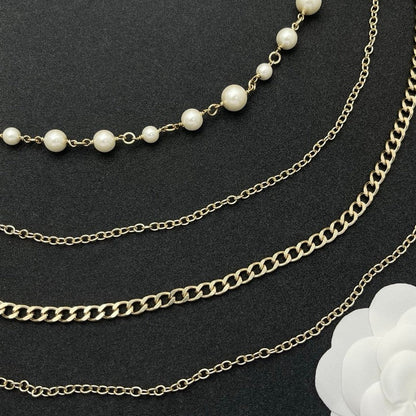 CC Red Flower Pearl Long Chain Necklace