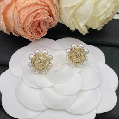 CC Round Pearl Earrings