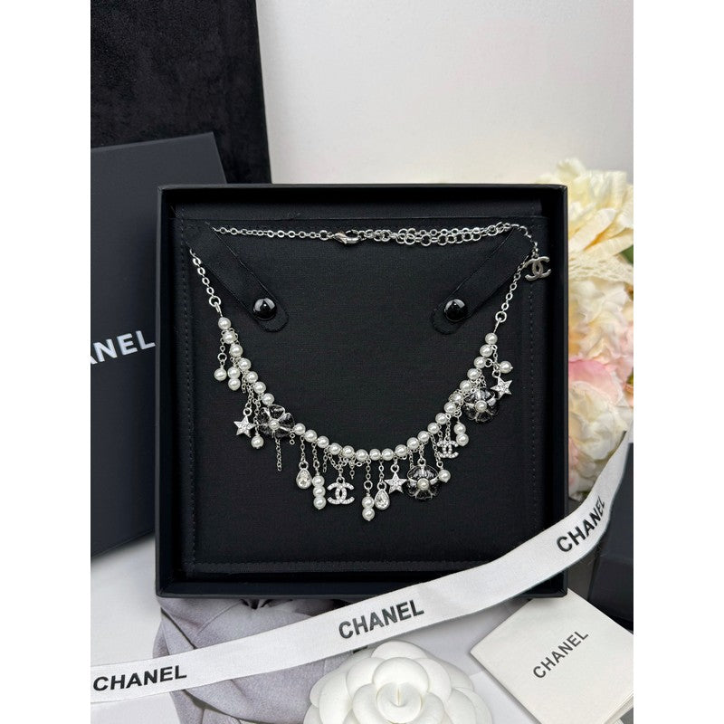 CC 26C Black Enamel Camellia Necklace