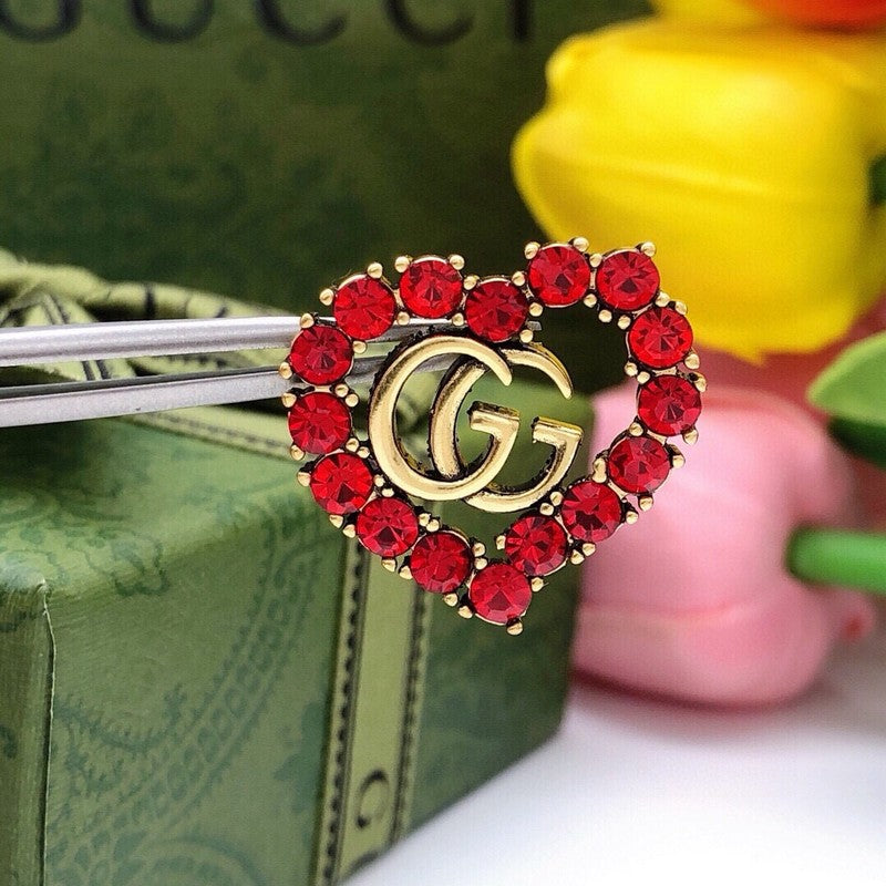 GG Red Crystal Heart Earrings