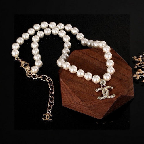 CC Pearl Chain Diamond Necklace