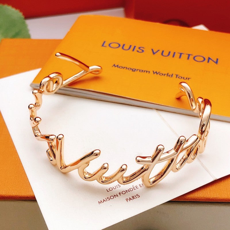Louis Script Gold Cuff Bracelet