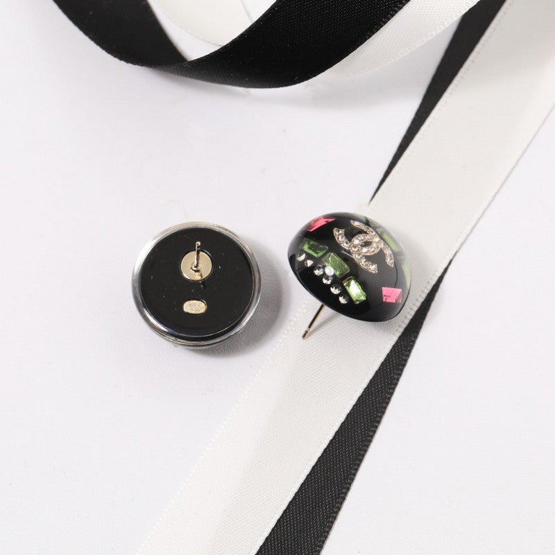 CC Black Round Earrings