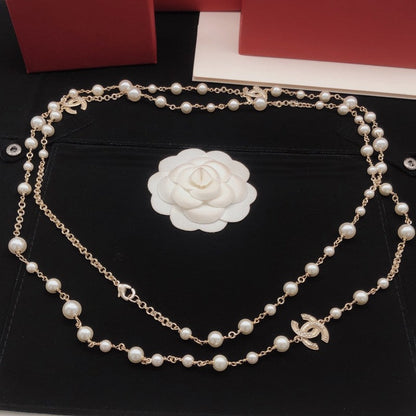 CC Faux Pearl Long Necklace