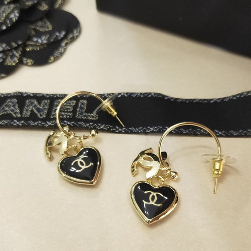 CC Black Heart Gold Earrings