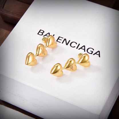 BB Three Heart Gold Earrings