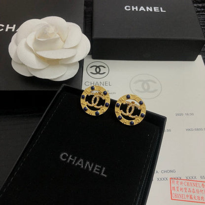 CC Black Bead Gold Earrings
