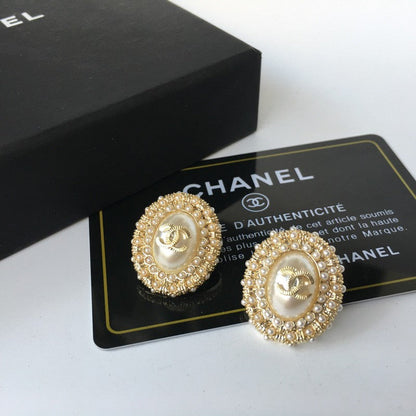 CC Pearl & Diamond Oval Earrings