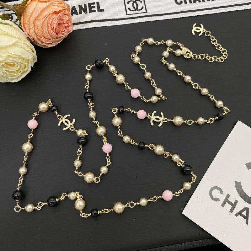CC Black & Pink Pearl Long Necklace