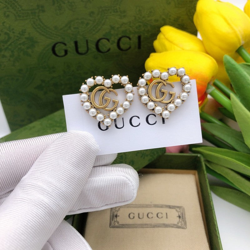 GG Pearl Heart Earrings