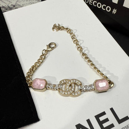 CC Pink Crystal Gold Chain Bracelet