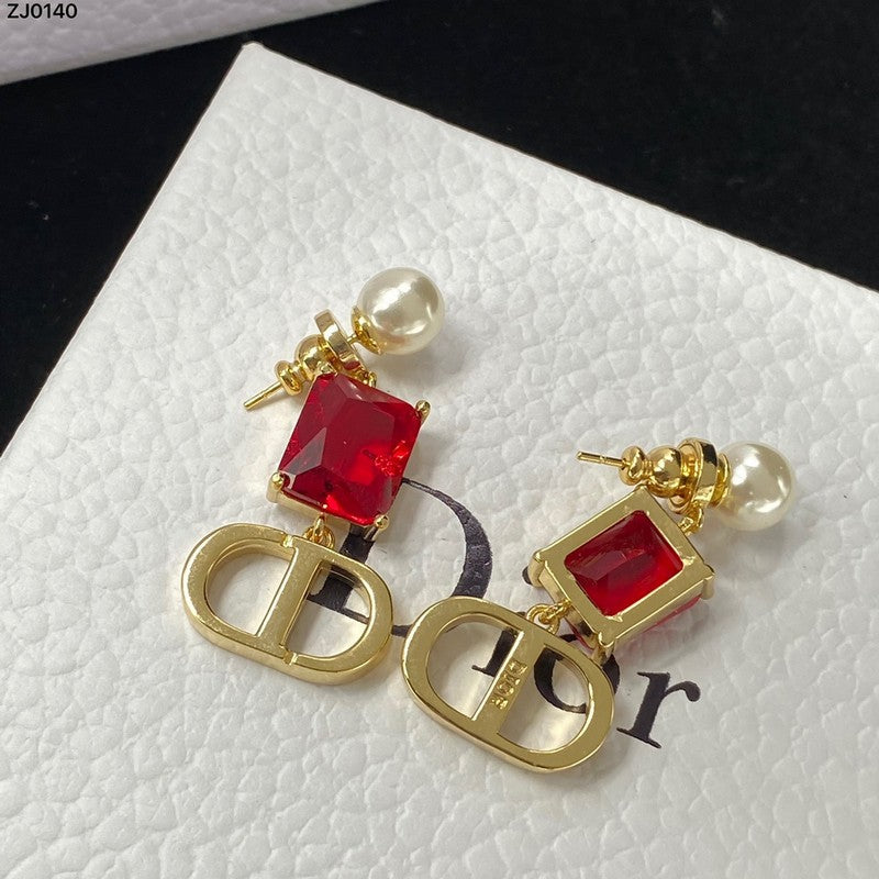 CD Red Crystal Pearl Earrings