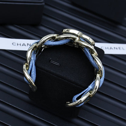 CC Denim Braided Gold Cuff Bracelet