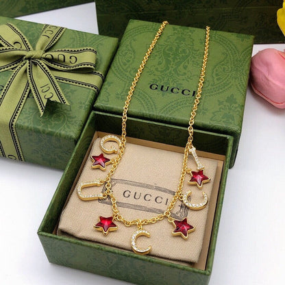 GG Red Star Crystal Chain Necklace