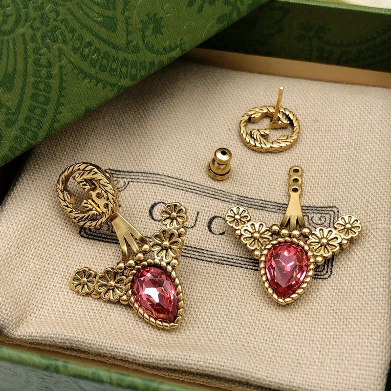 GG Pink Crystal Gold Earrings