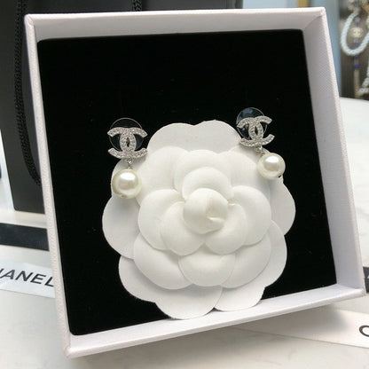 CC Diamond & Pearl Drop Earrings