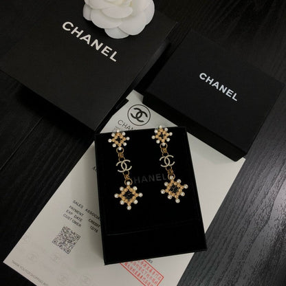 CC Black Gold Flower Long Earrings