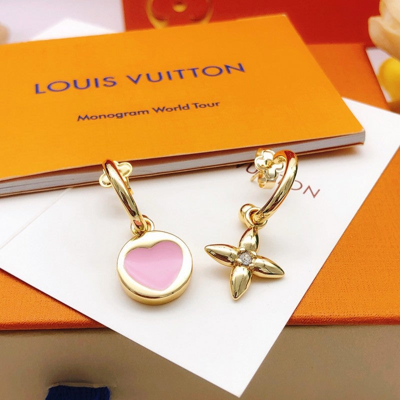 Louis Pink Heart Gold Earrings